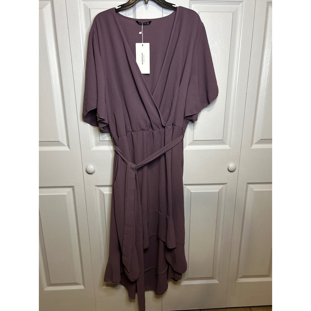 BloomChic Women Plus Size 26 Dusty Plum High-Low Ruffle Wrap Dress NWT